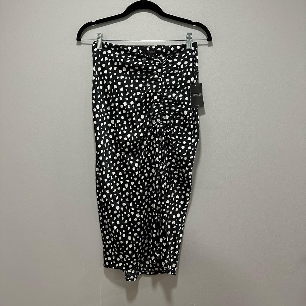 Black and White Polka Dot Satin Midi Skirt